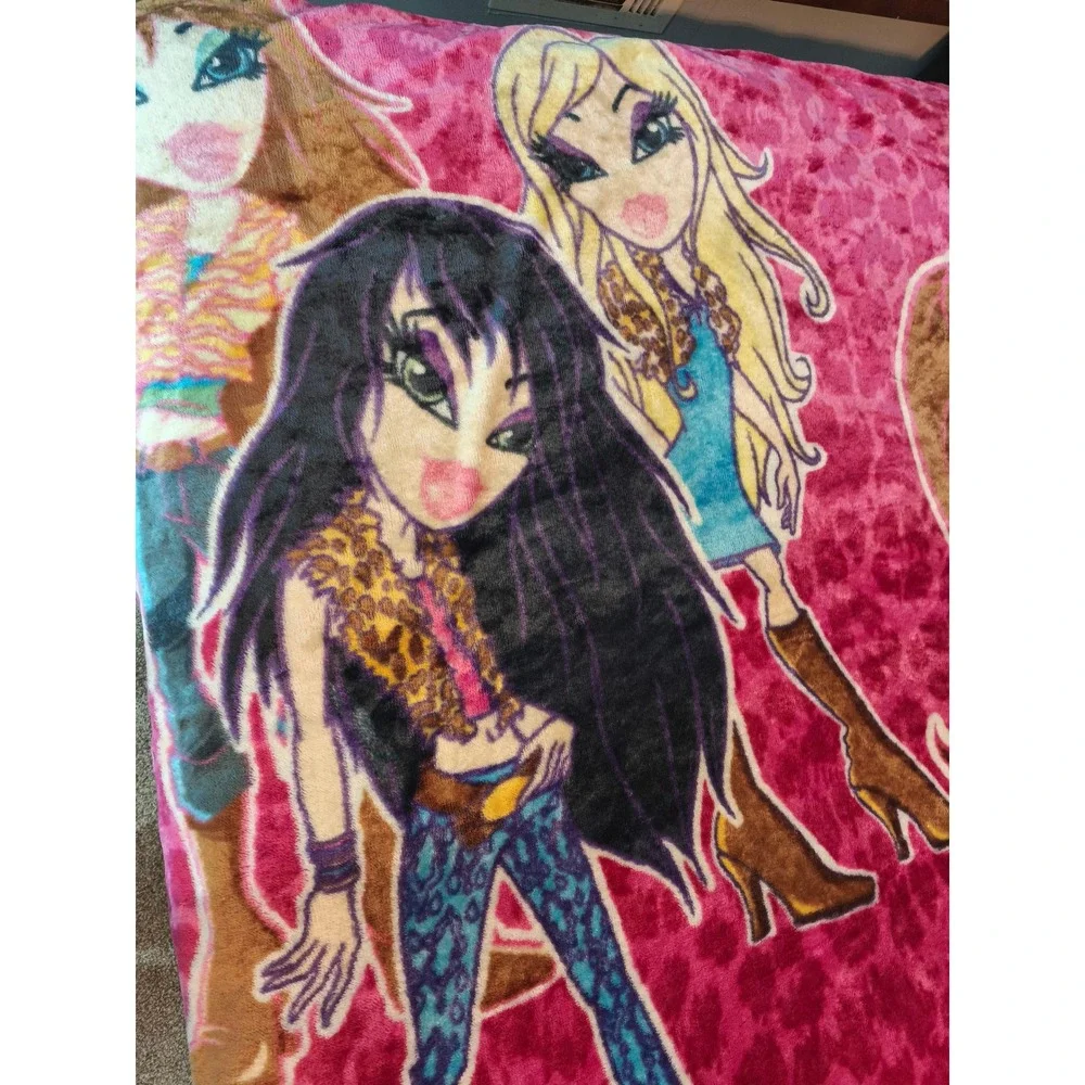 Bratz Pink Leopard Print Plush Throw Blanket Y2K Jade Cloe Yasmin Fleece Vintage